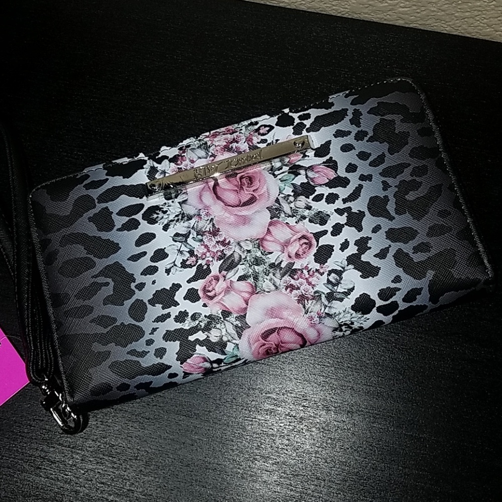 Betsey Johnson Leopard & Rose Zip Around Wallet